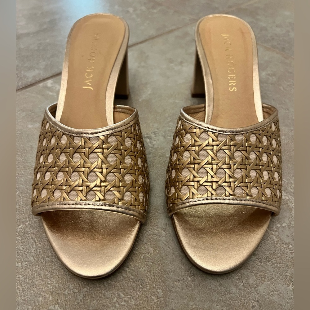 Jack Rogers Women’s Merrain Cane Gold Block Heels Size 9.5 match Lilly Pulitzer - Picture 4 of 9